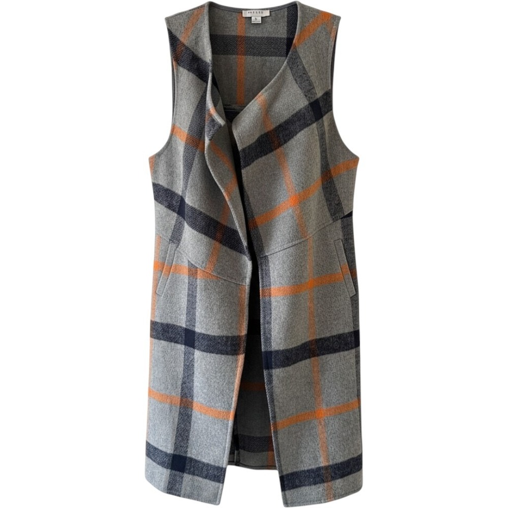 FAVLUX Gray Navy Rust Plaid Longline Waterfall Vest L Dark Academia